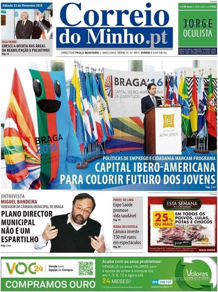 Capa Correio do Minho - 2016-02-13