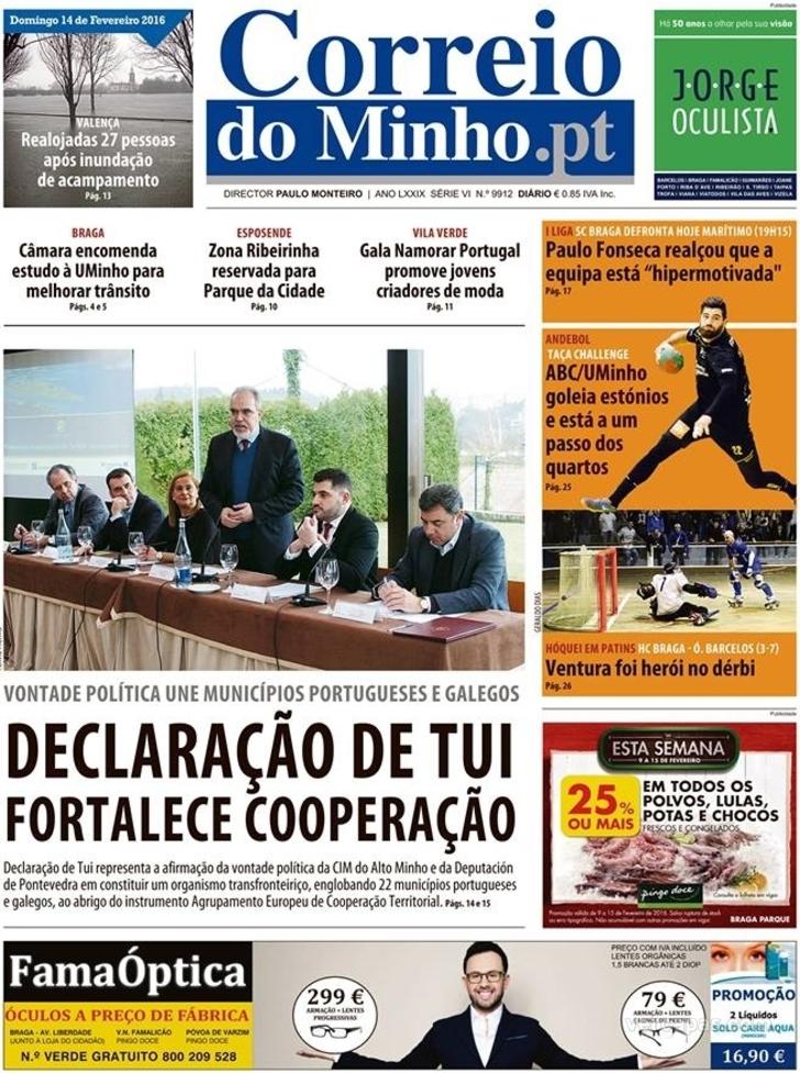Capa Correio do Minho - 2016-02-14