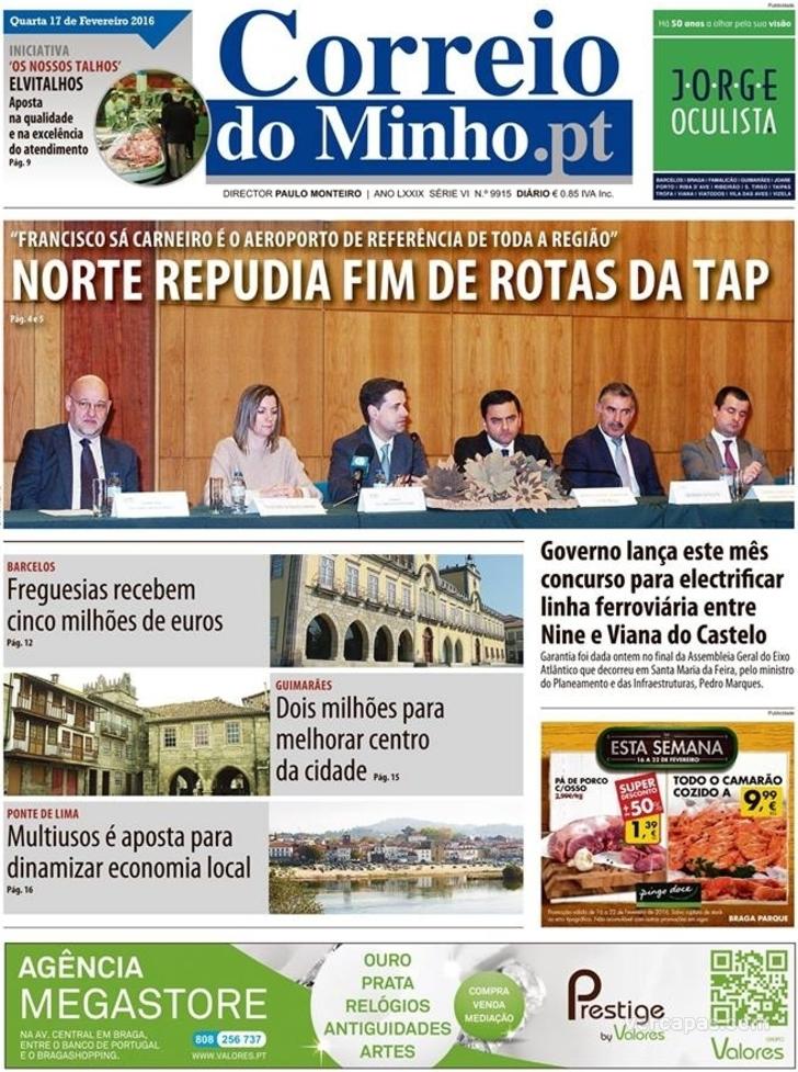 Capa Correio do Minho - 2016-02-17