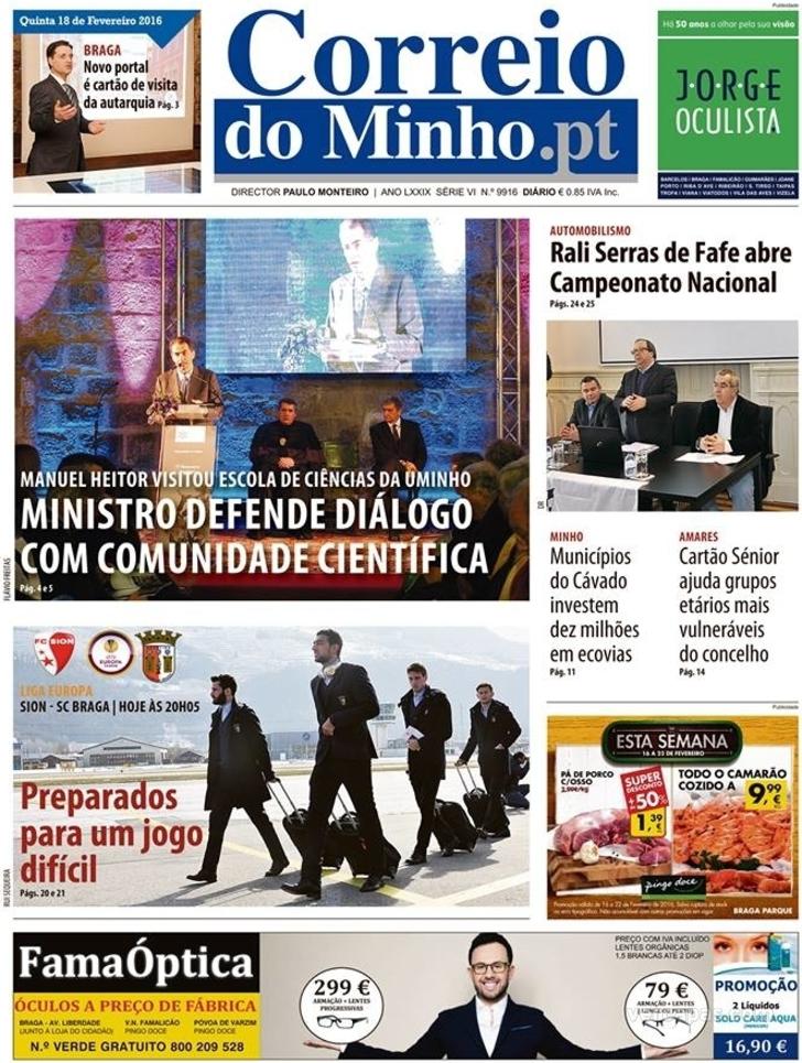 Capa Correio do Minho - 2016-02-18