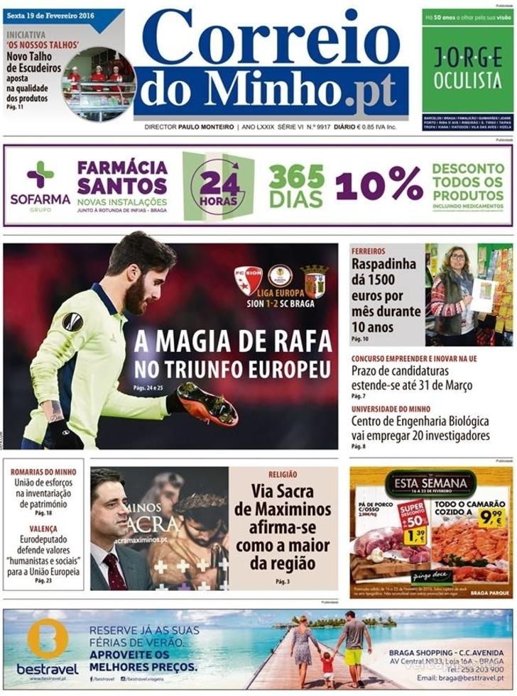 Capa Correio do Minho - 2016-02-19
