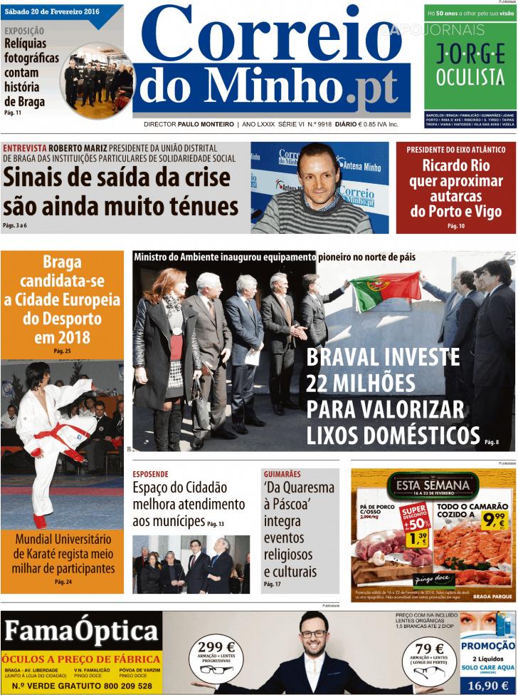 Capa Correio do Minho - 2016-02-20
