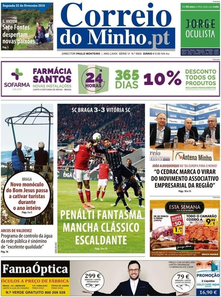 Capa Correio do Minho - 2016-02-22