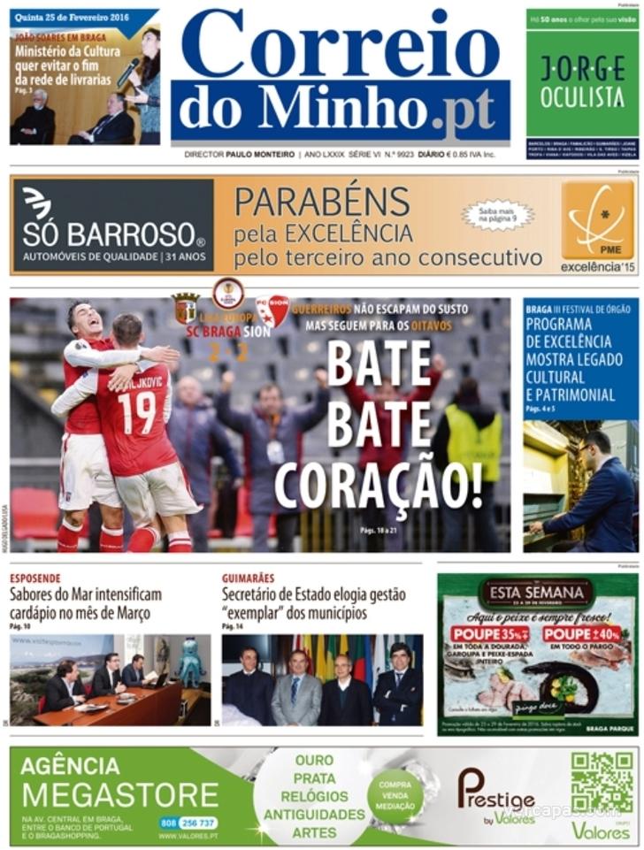 Capa Correio do Minho - 2016-02-25