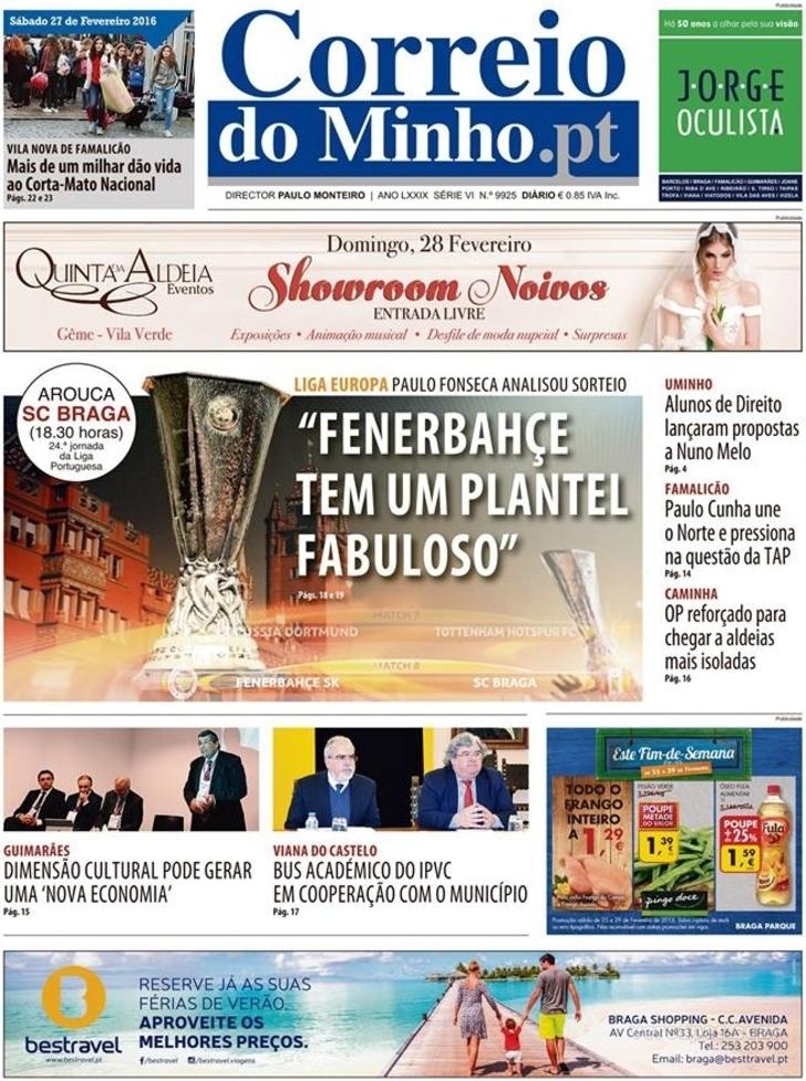 Capa Correio do Minho - 2016-02-27