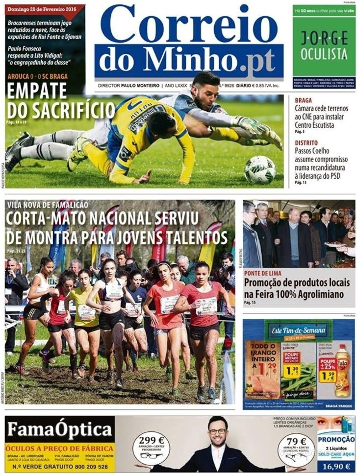 Capa Correio do Minho - 2016-02-28