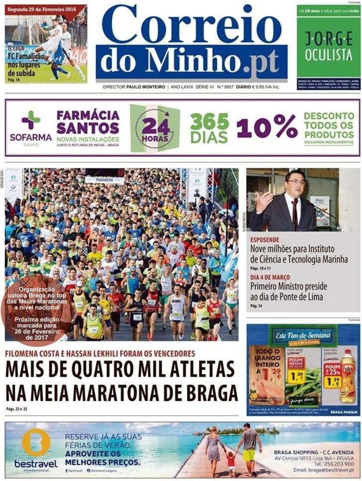 Capa Correio do Minho - 2016-02-29