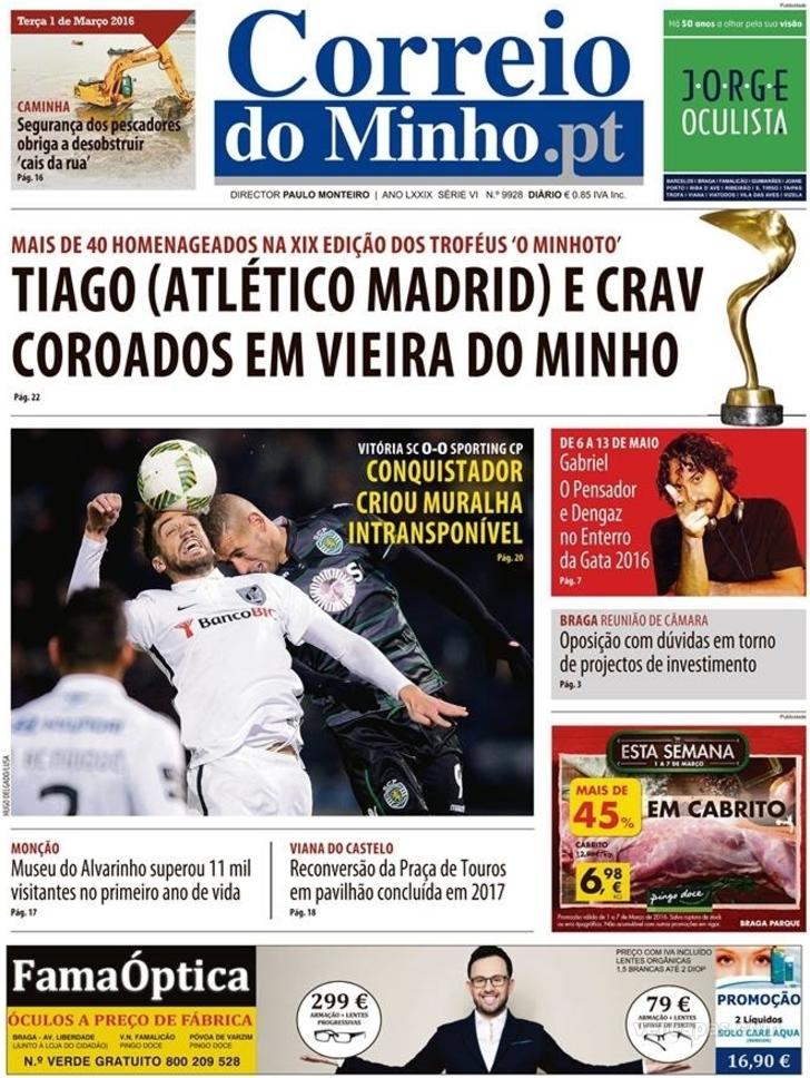 Capa Correio do Minho - 2016-03-01