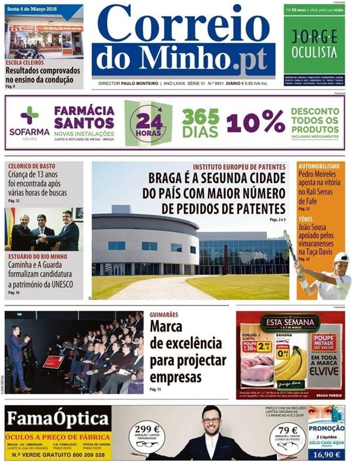 Capa Correio do Minho - 2016-03-04