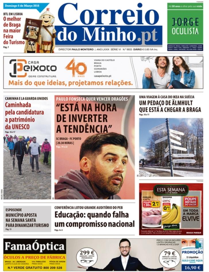 Capa Correio do Minho - 2016-03-06