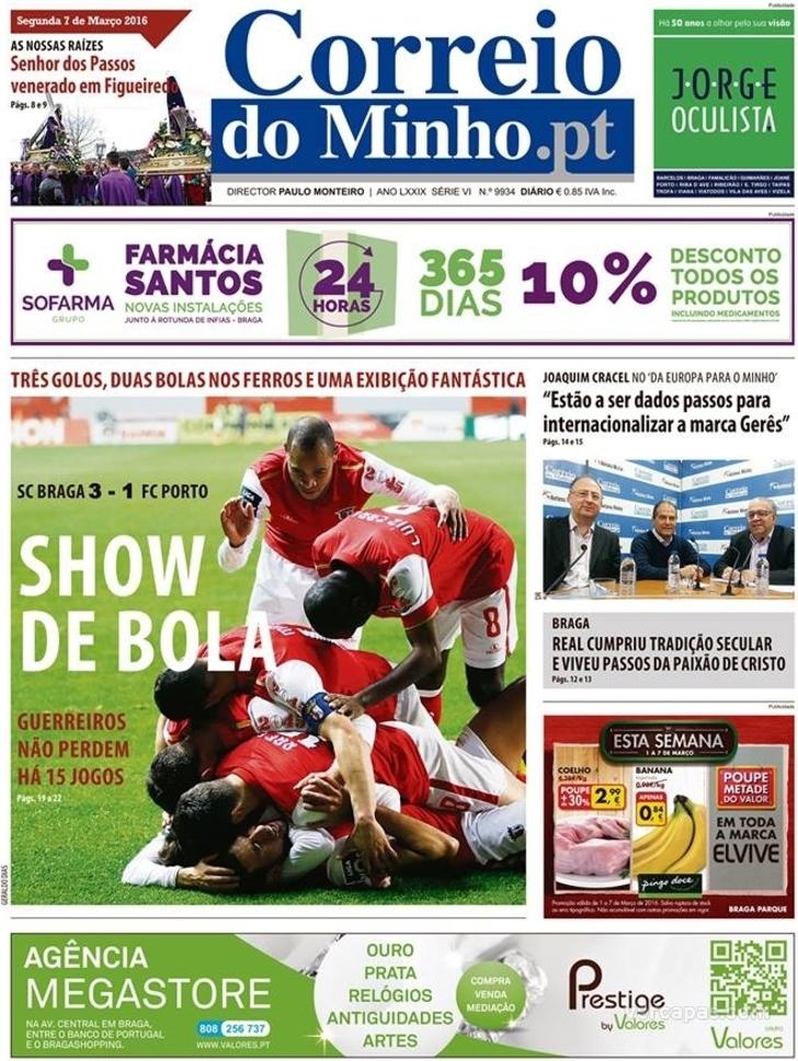 Capa Correio do Minho - 2016-03-07