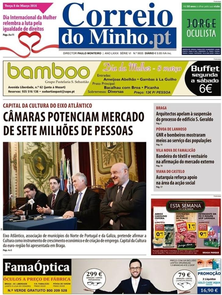 Capa Correio do Minho - 2016-03-08