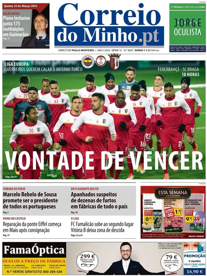 Capa Correio do Minho - 2016-03-10