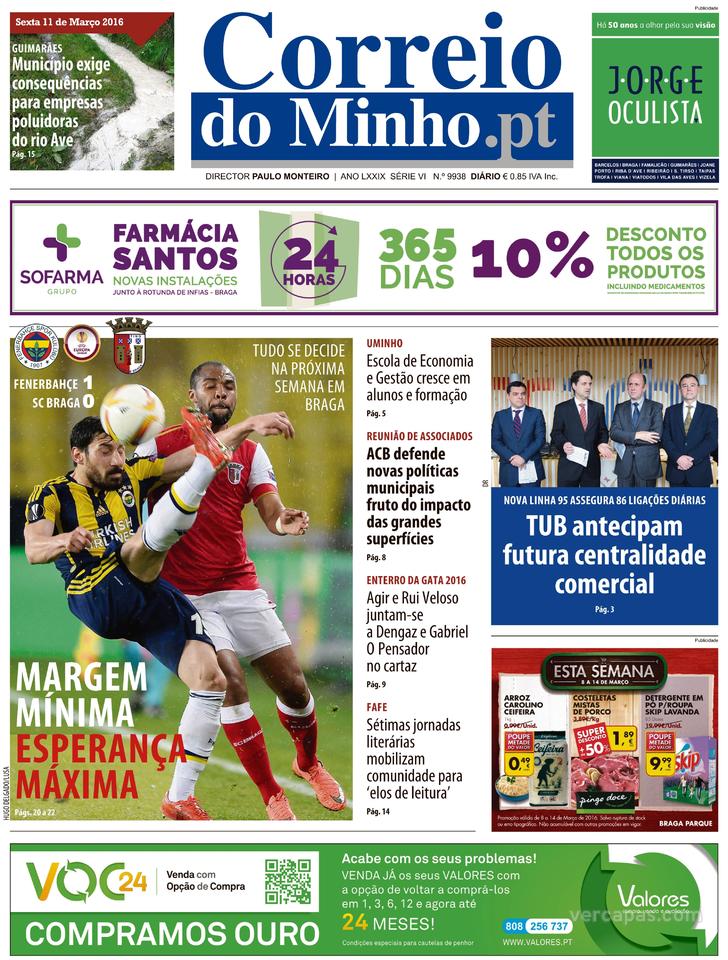 Capa Correio do Minho - 2016-03-11