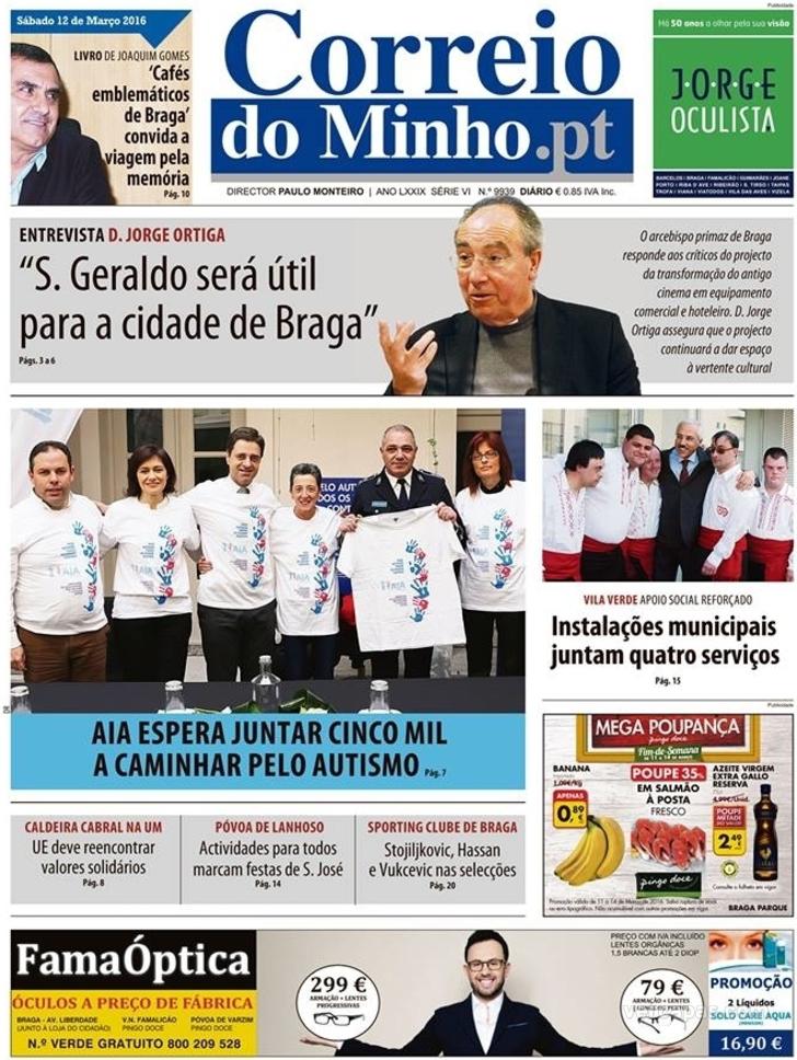 Capa Correio do Minho - 2016-03-12