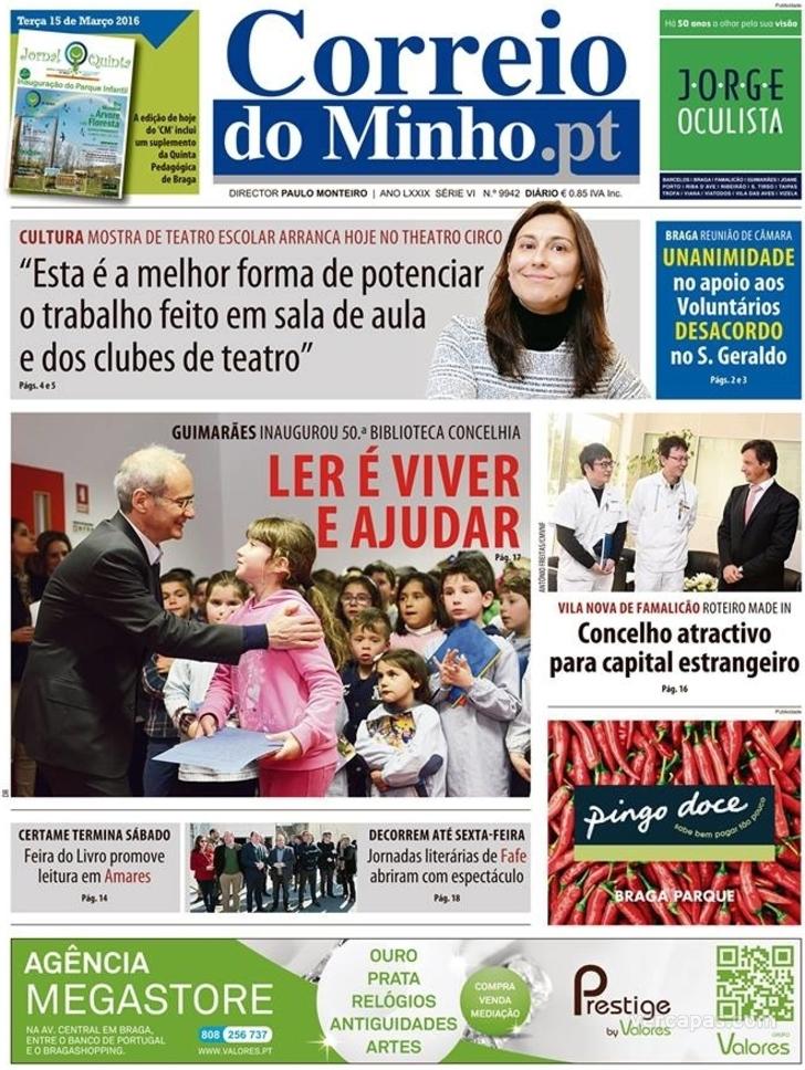 Capa Correio do Minho - 2016-03-15