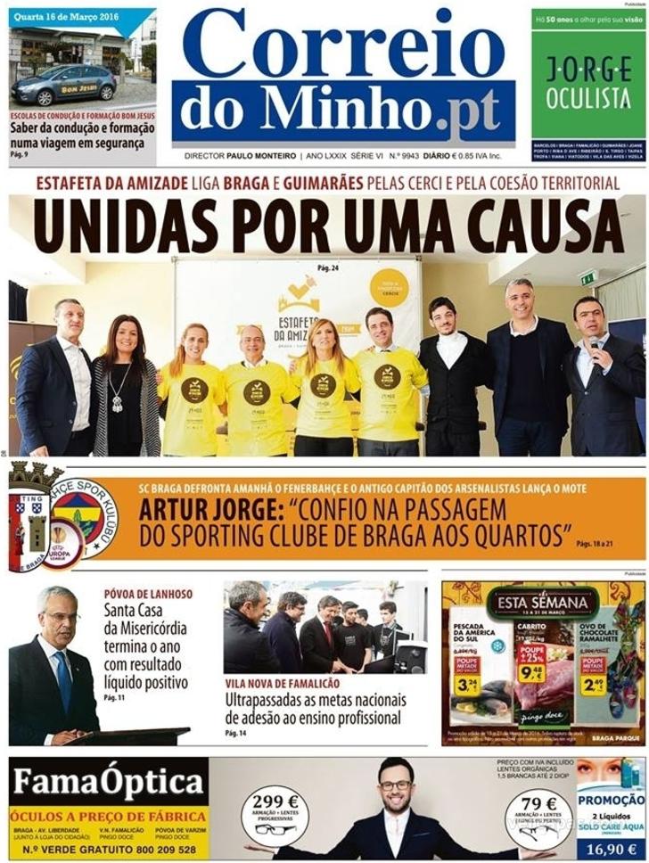 Capa Correio do Minho - 2016-03-16