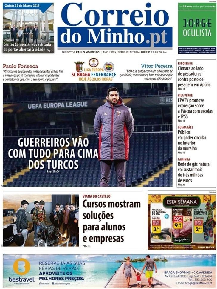 Capa Correio do Minho - 2016-03-17