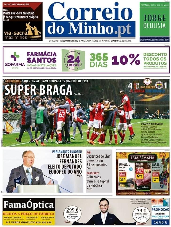 Capa Correio do Minho - 2016-03-18