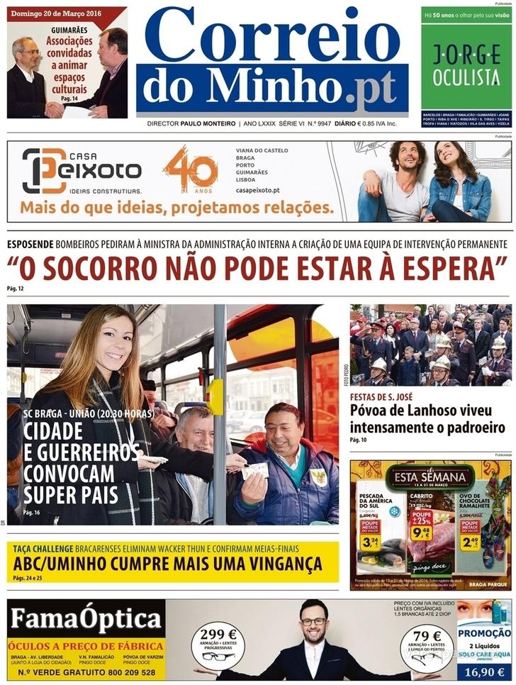Capa Correio do Minho - 2016-03-20