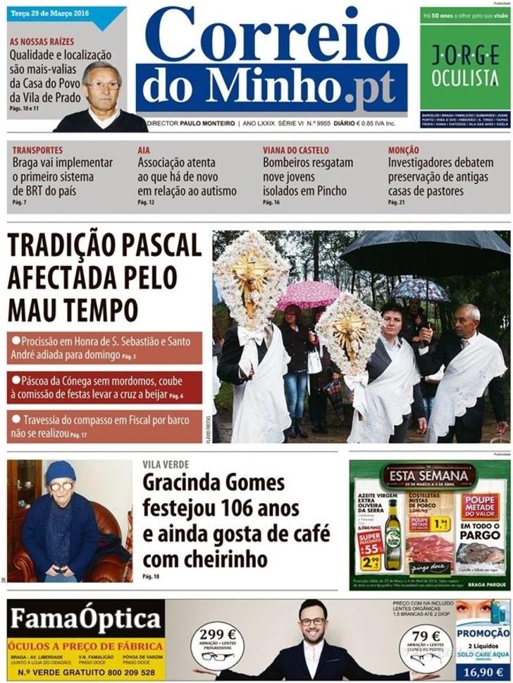Capa Correio do Minho - 2016-03-29