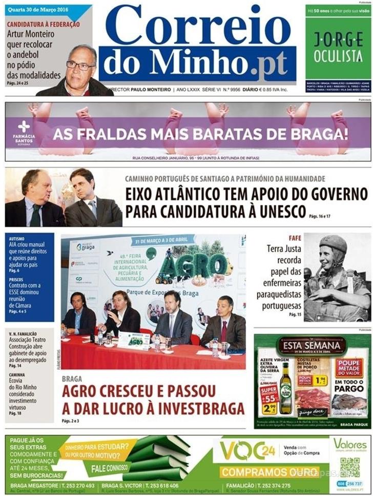 Capa Correio do Minho - 2016-03-30
