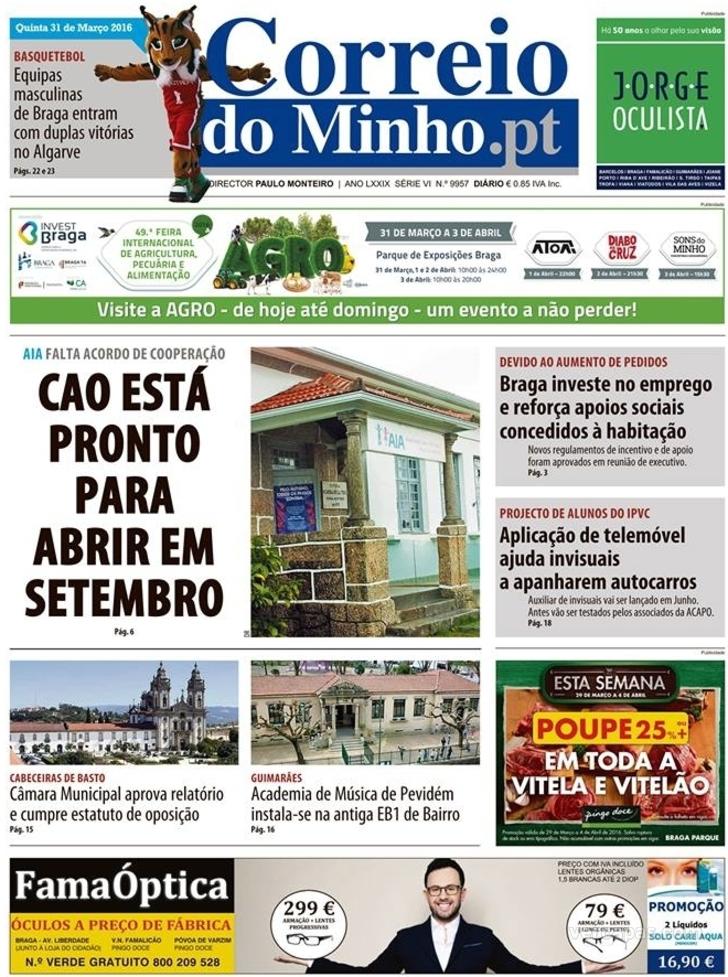 Capa Correio do Minho - 2016-03-31