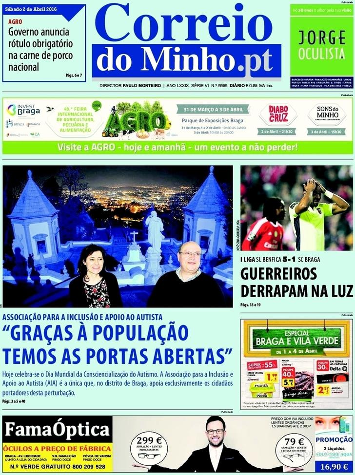 Capa Correio do Minho - 2016-04-02