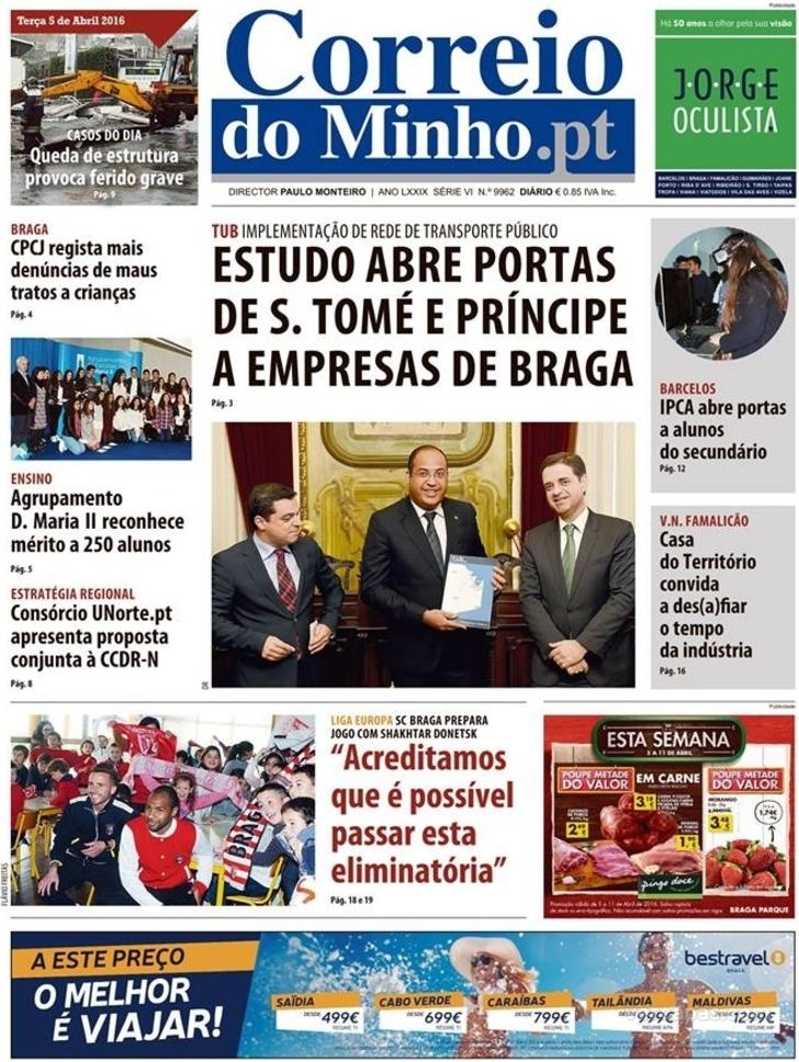 Capa Correio do Minho - 2016-04-05