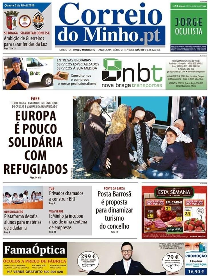 Capa Correio do Minho - 2016-04-06