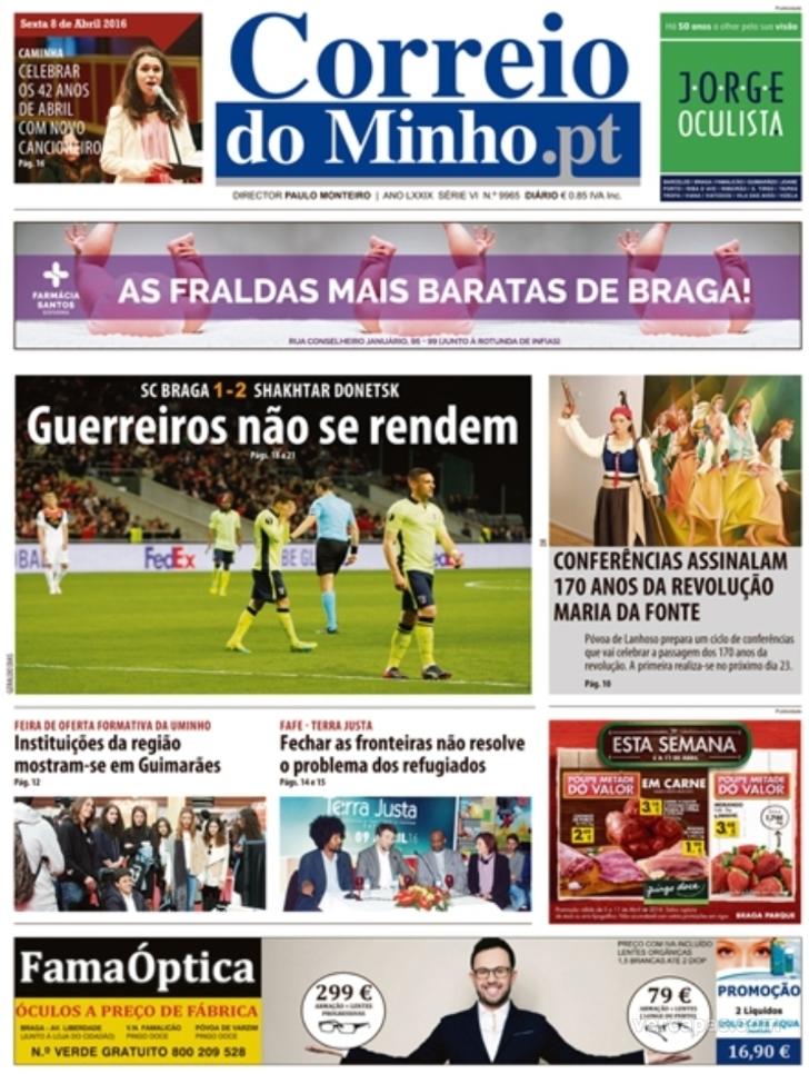 Capa Correio do Minho - 2016-04-08