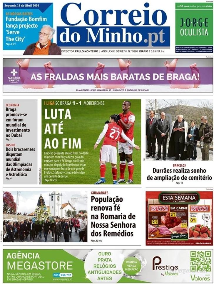 Capa Correio do Minho - 2016-04-11