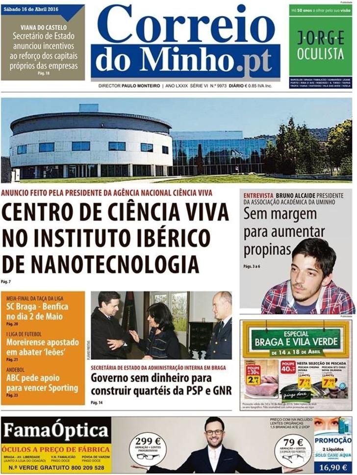 Capa Correio do Minho - 2016-04-16