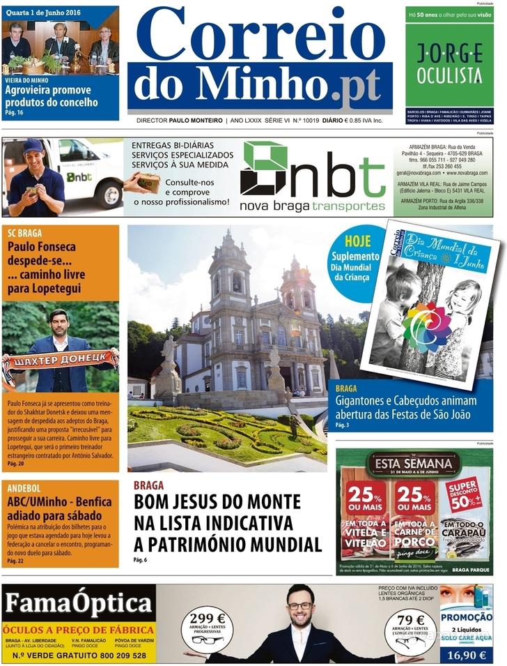 Capa Correio do Minho - 2016-06-01