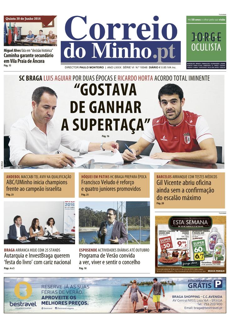 Capa Correio do Minho - 2016-06-30