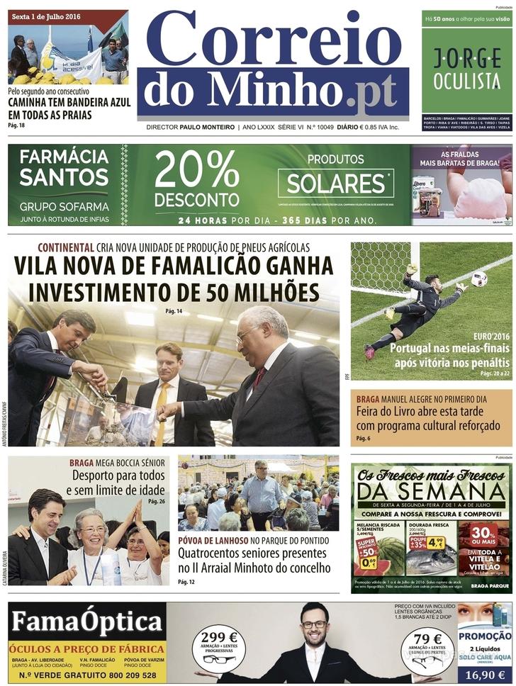 Capa Correio do Minho - 2016-07-01