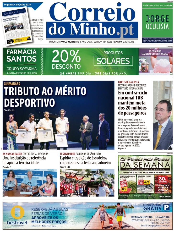 Capa Correio do Minho - 2016-07-04