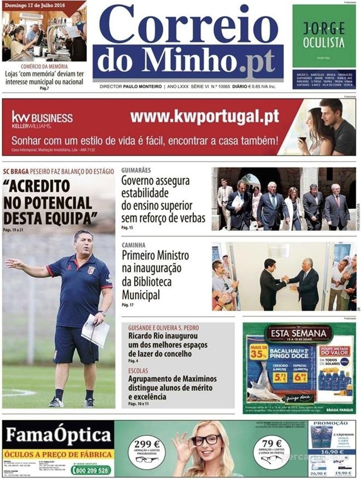 Capa Correio do Minho - 2016-07-17