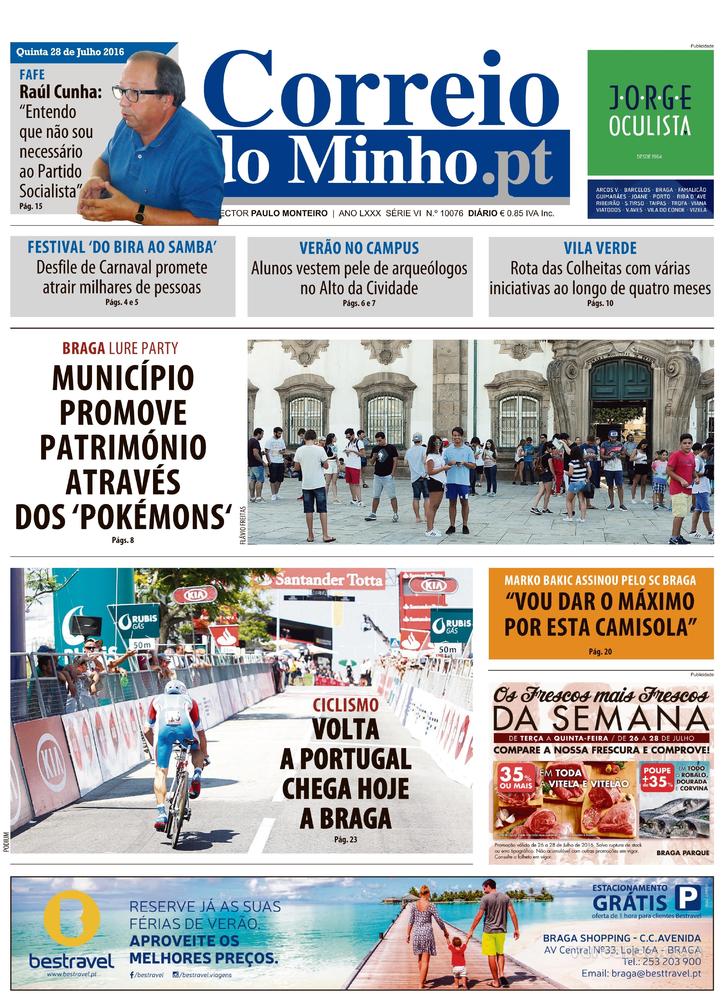 Capa Correio do Minho - 2016-07-28