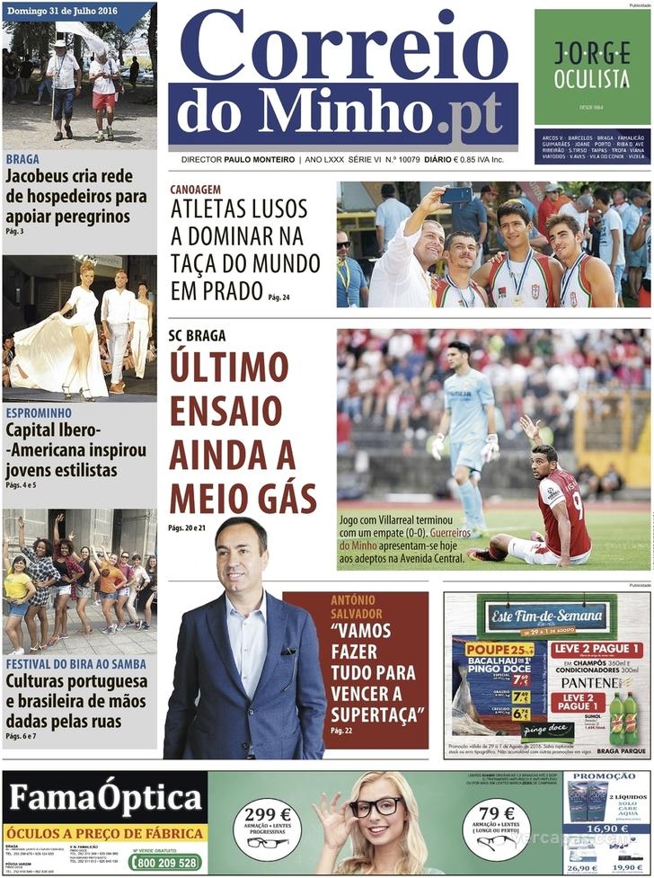 Capa Correio do Minho - 2016-07-31