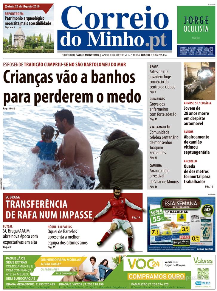 Capa Correio do Minho - 2016-08-25