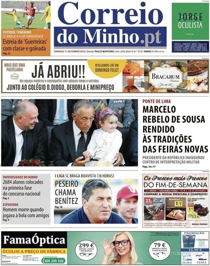 Capa Correio do Minho - 2016-09-11