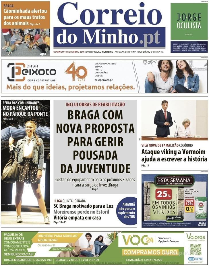 Capa Correio do Minho - 2016-09-18