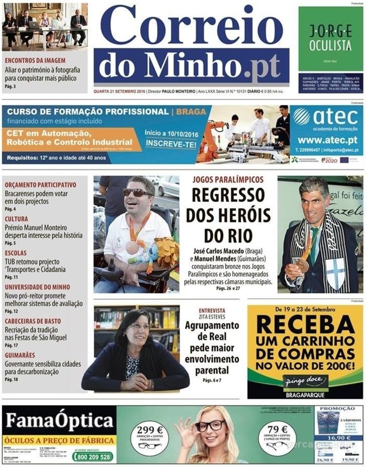 Capa Correio do Minho - 2016-09-21