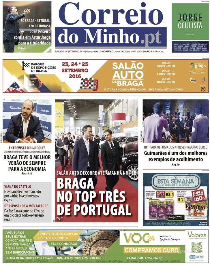 Capa Correio do Minho - 2016-09-24