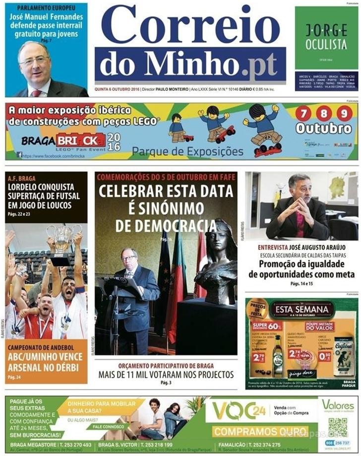 Capa Correio do Minho - 2016-10-06