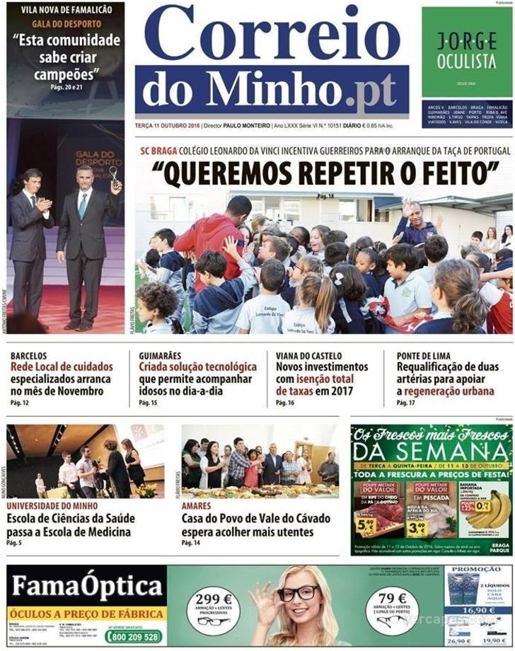 Capa Correio do Minho - 2016-10-11