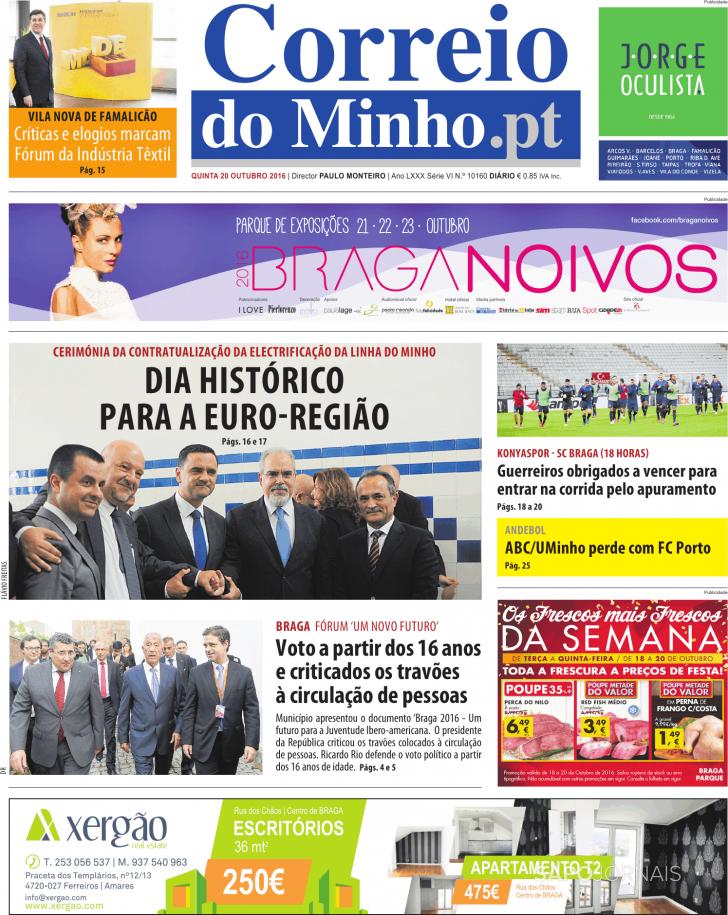 Capa Correio do Minho - 2016-10-20