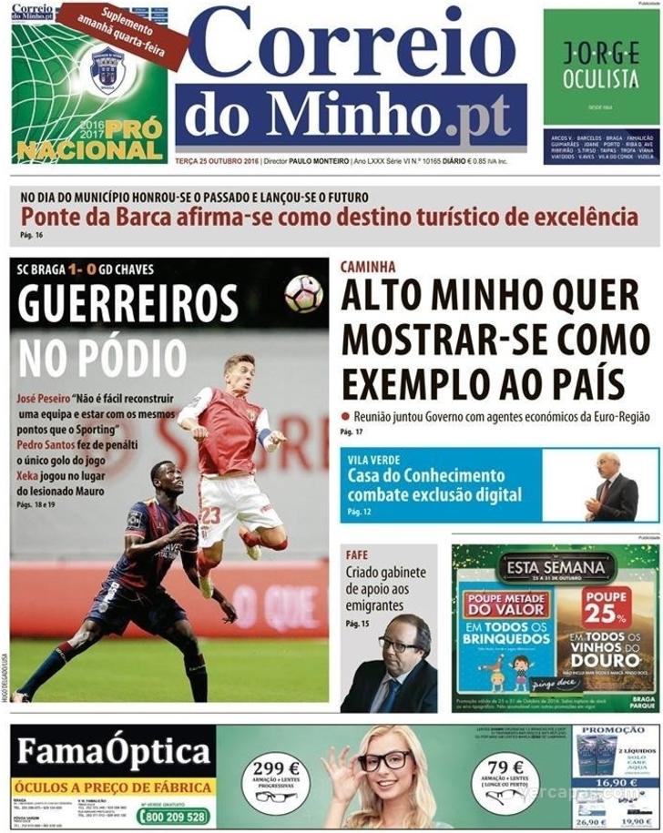 Capa Correio do Minho - 2016-10-25