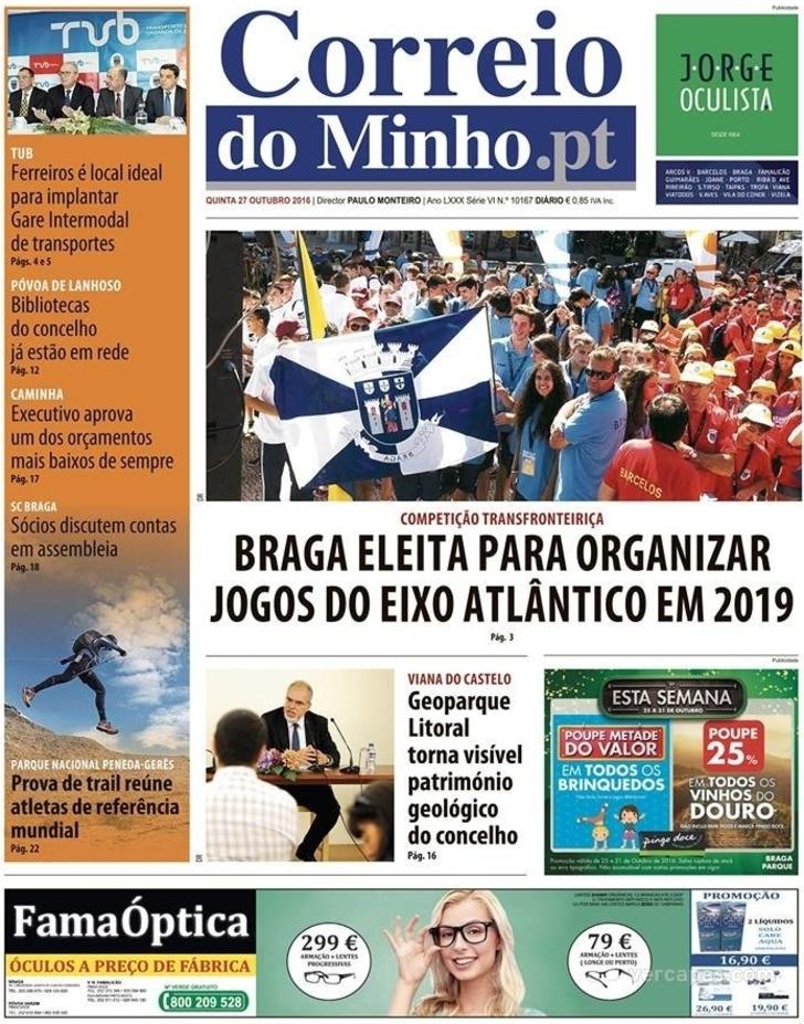 Capa Correio do Minho - 2016-10-27